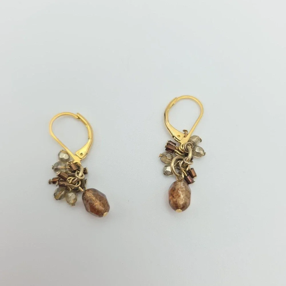 ANN TAYLOR LOFT‎ Earrings Dangle Crystal Stone Metal Beads Gold Plate Leverback